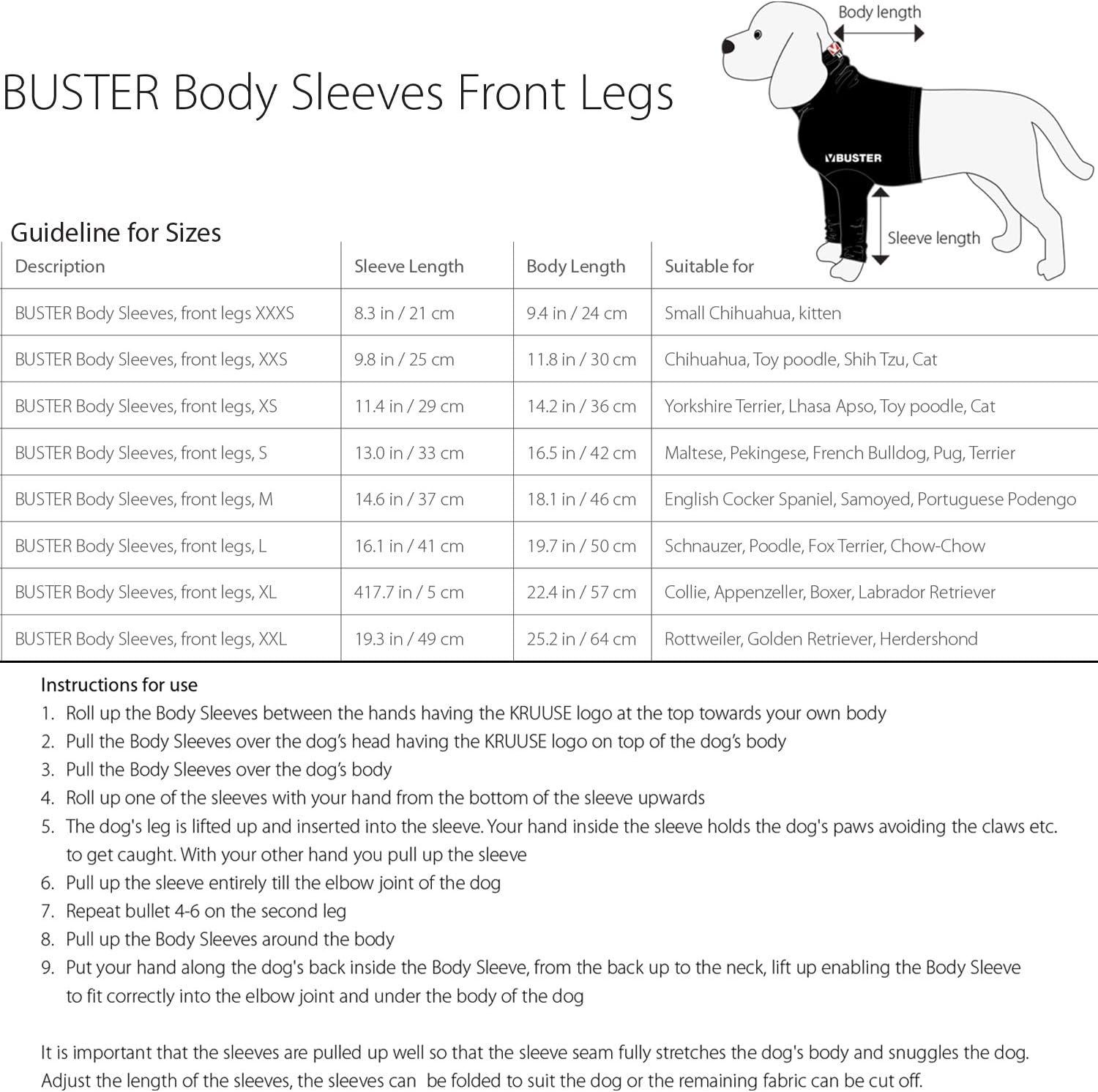 Buster Body Sleeve Front Legs